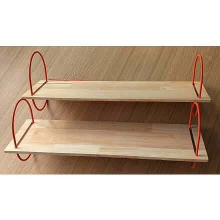 Falipolc natúr fa lapokkal és élénk narancssárga fém konzollal